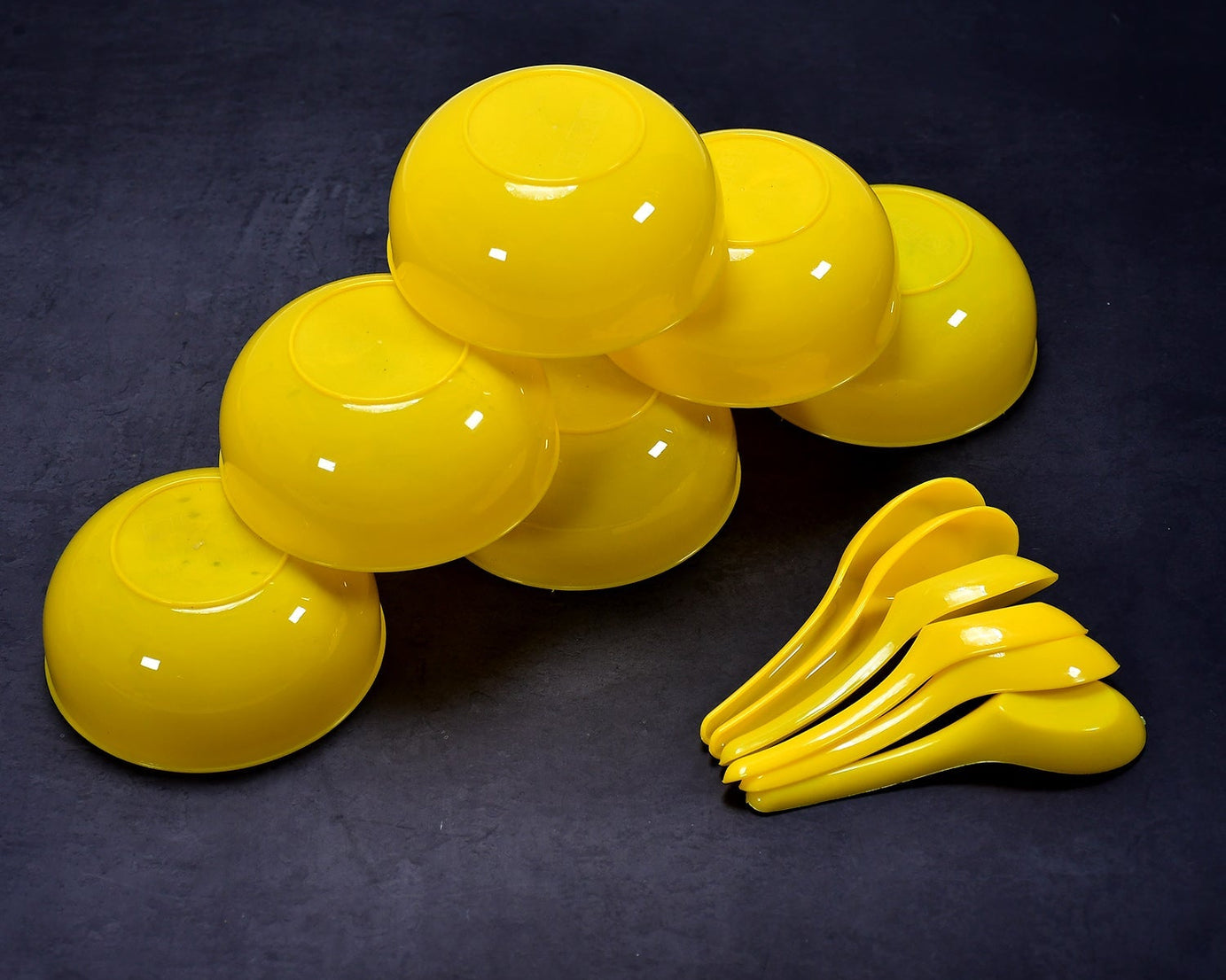 Plastic soup bowl and spoon set, 6 pieces, kitchen use