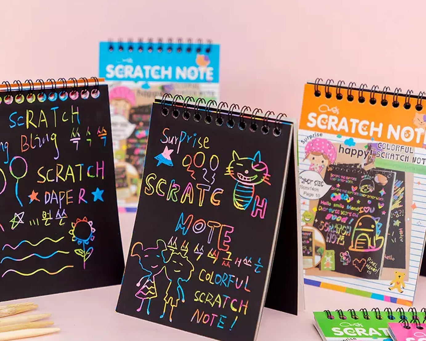 Pack of 1 rainbow scratch art book, 10 colorful sheets