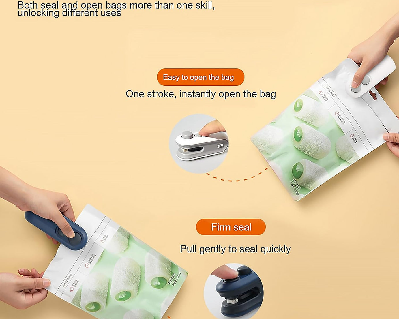 Mini Bag Sealer, 2 in 1 Seal & Cutter Heat Sealers, TYPE-C USB Charging Portable Bag Reseller, Handle Food Sealer, Sealing Machine for Food Storage Plastic Bags Snacks Keep Food Fresh