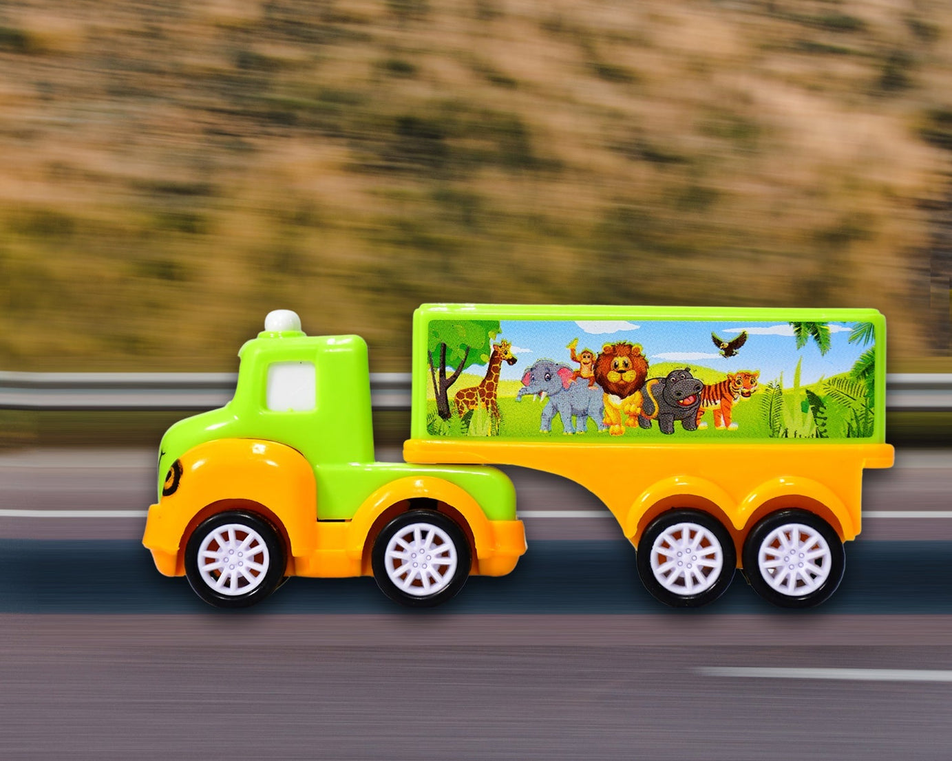 Bright green and yellow toy truck for kids play