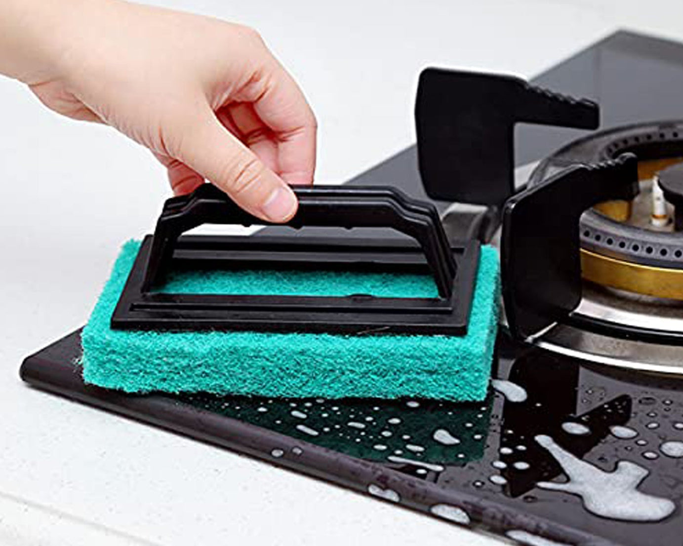 Brush with handle for tile cleaning