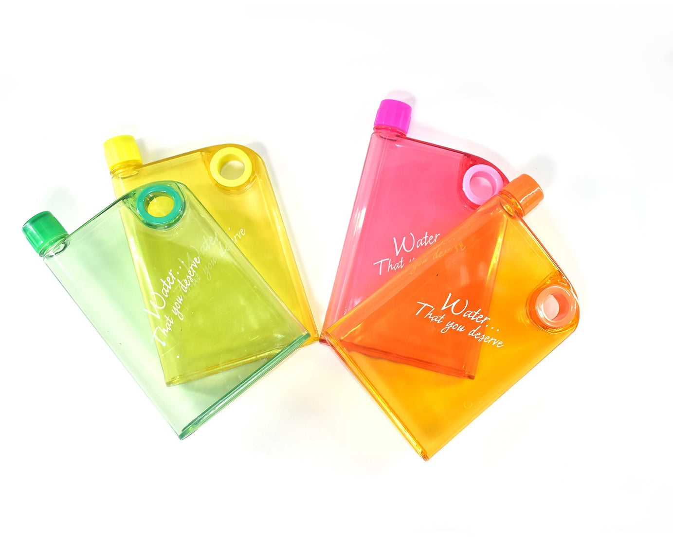 Notebook-style slim water bottle with vibrant colors.