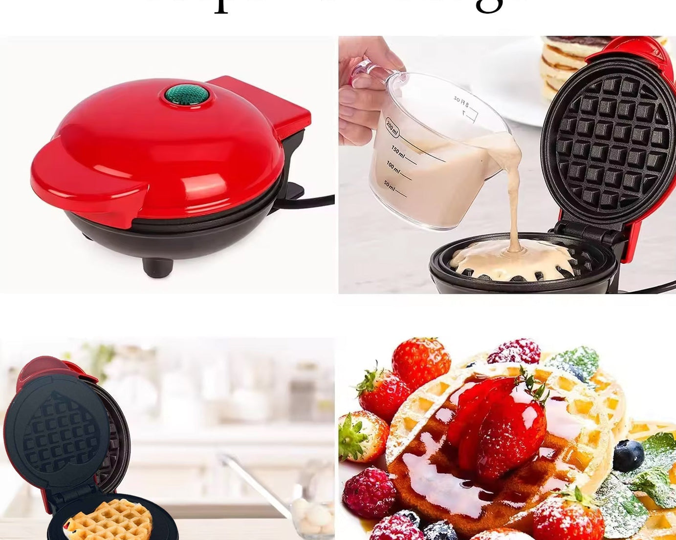 Mini Waffle Maker Machine Waffle Iron Home Appliances Kitchen Gift Easy To Clean, On-Stick Surfaces, Perfect Breakfast, Dessert, Sandwich, Pan Cakes, Paninis / Other Snacks Machine