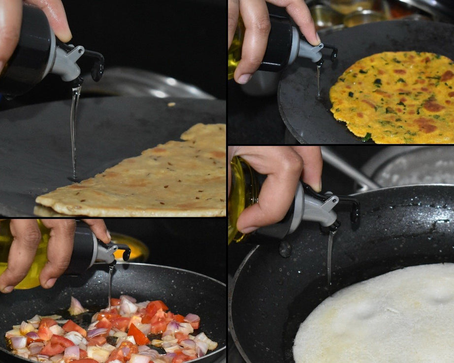 Drip-free oil dispenser, clear with lid, 1 liter