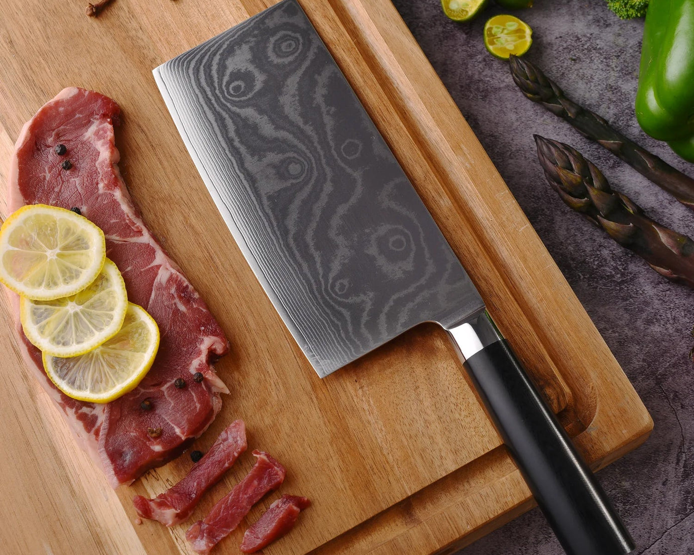 5735 Stainless Steel Chef Damascus Cleaver Vegetable Knife with Plastic Handle & Cover, Multipurpose Use for Kitchen or Restaurant (12 Inch)