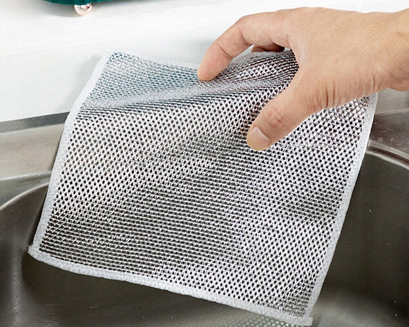 Double-Sided Multipurpose Microfiber Cloths, Stainless Steel Scrubber, Non-Scratch Wire Dishcloth, Durable Kitchen Scrub Cloth (1 Pc / 20 x 20 Cm)