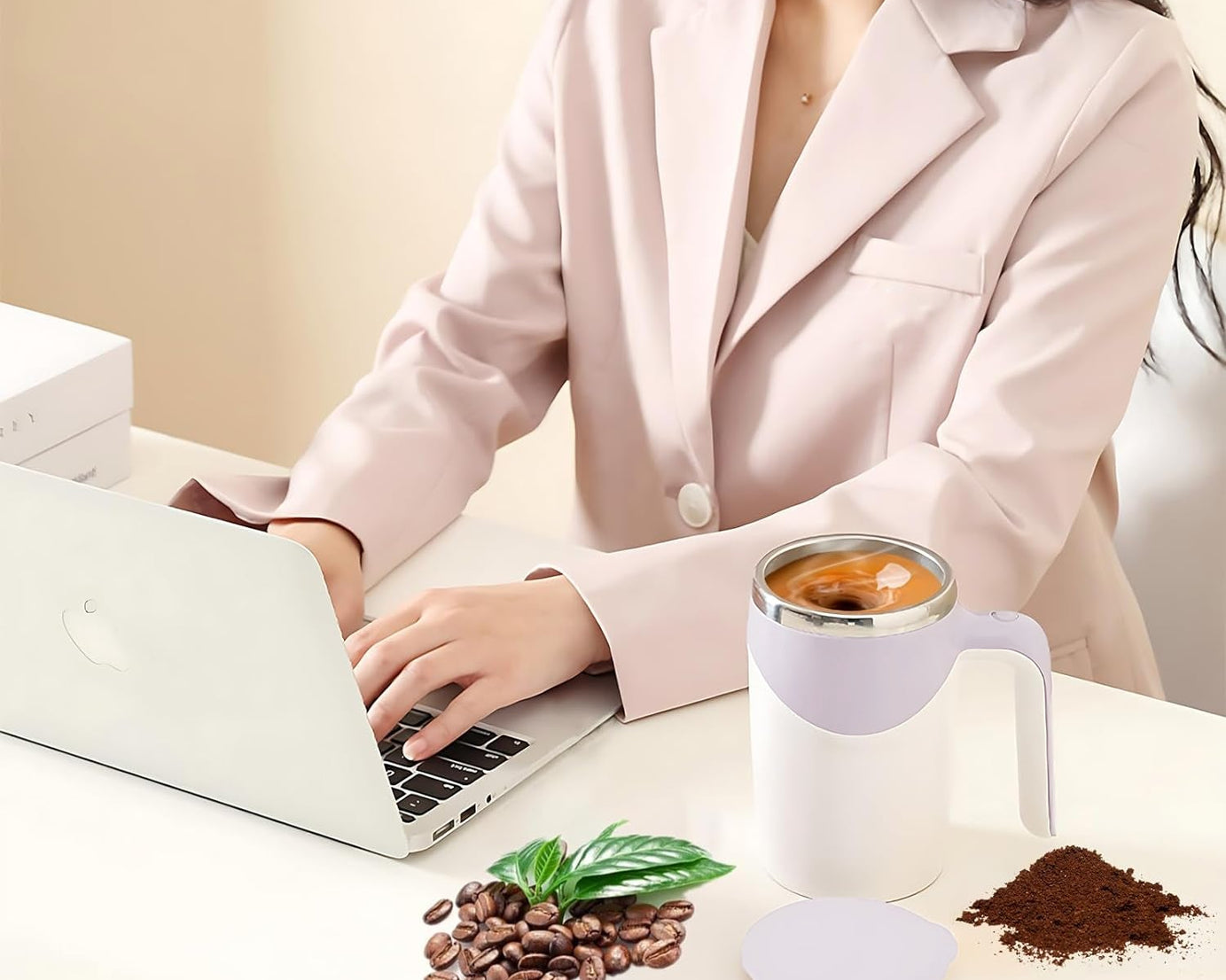 Stirring Coffee Mug | Magnetic Stirring Coffee Cup | Stainless Steel Mug for Milk | Travel Mixing Cup | Self Stirring Coffee Mug, Suitable for Coffee / Milk / Hot Chocolat | Battery Operated ( Battery Not Included)