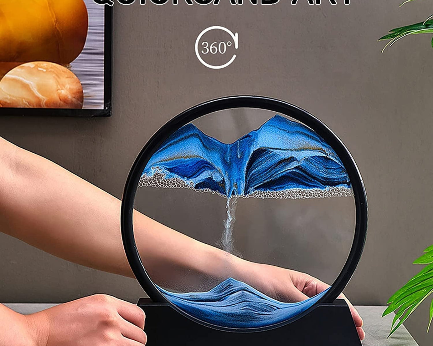 Moving Sand Art Picture Decor, 3D Deep Sea Sandscape Liquid Motion, Round Glass Frame Display Flowing Sand Relaxing Gift for Kids Adults Painting Artistic Sandscape for Home, Office, Ornament Desktop Art Bookshelves Decoration (1 Pc )