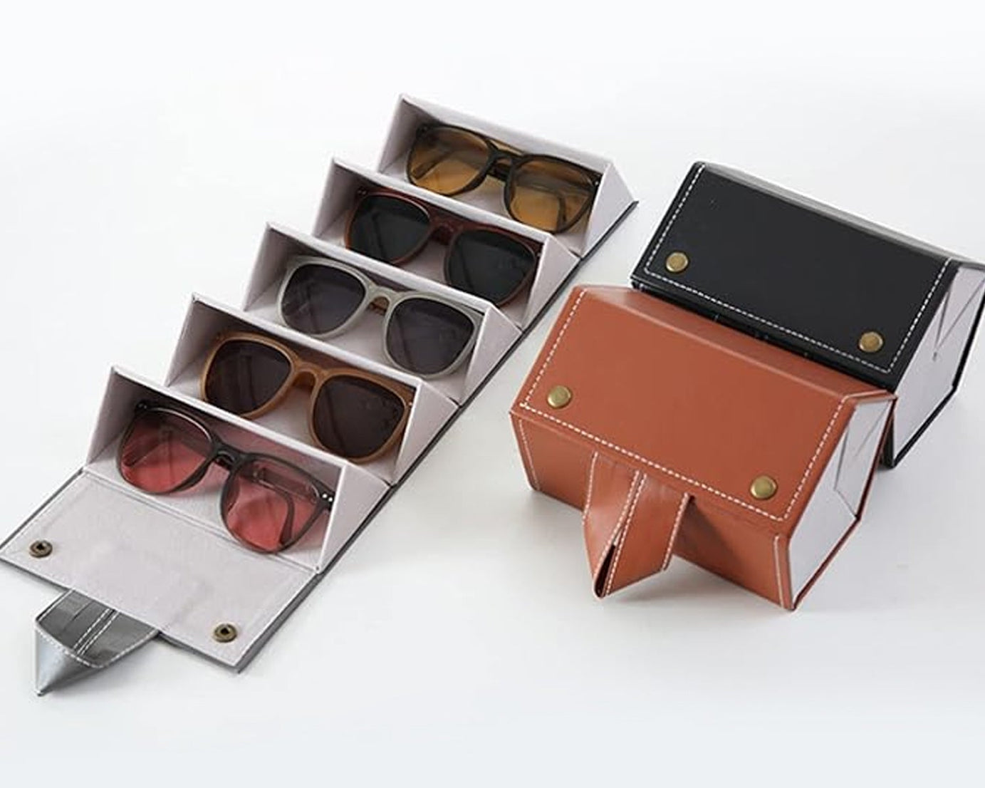 5 Slots Sunglasses Organizer Box, Glass Holder Box, spectacle case of sunglasses, Specs case, Foldable Travel Glasses Case Storage (1 Pc)