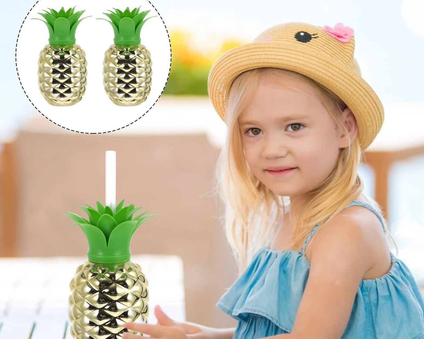Plastic Pineapple Cups with Straw (1 Pc) - Party Favors, Hawaiian, Beach