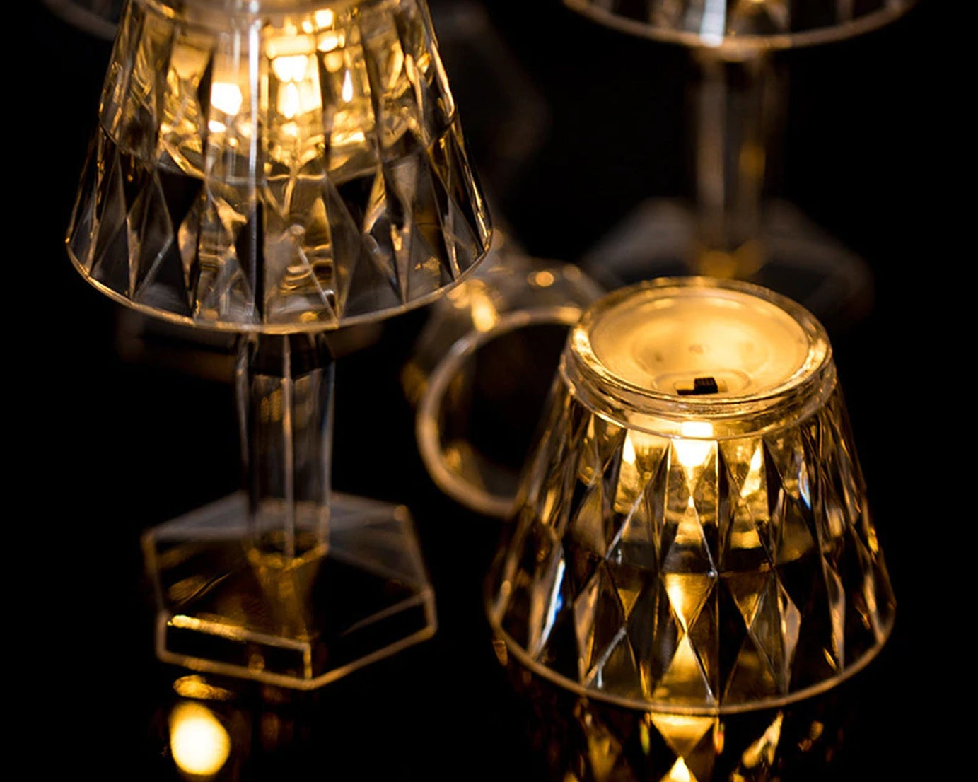 Elegant crystal lamp with light reflection.