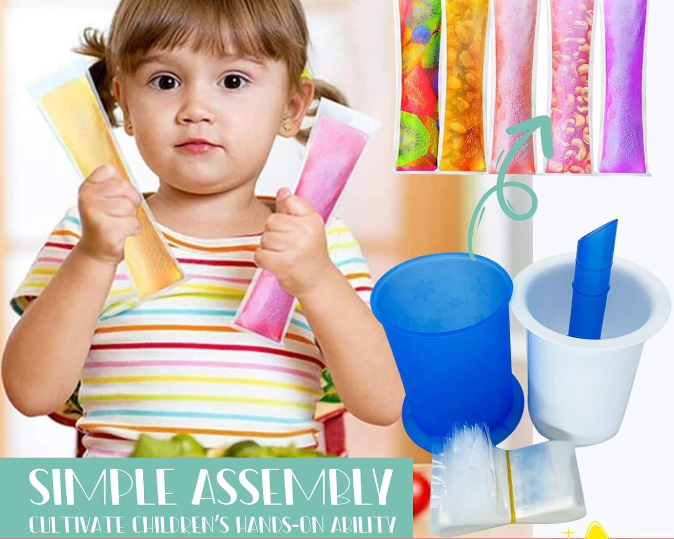 Homemade Popsicle Maker Manual Ice Cream Machine With Approx 20 Pcs Packing Bag Popsicle Mold Convenient Maker Manual Ice Cream Machine For Kids Adults DIY, Reusable