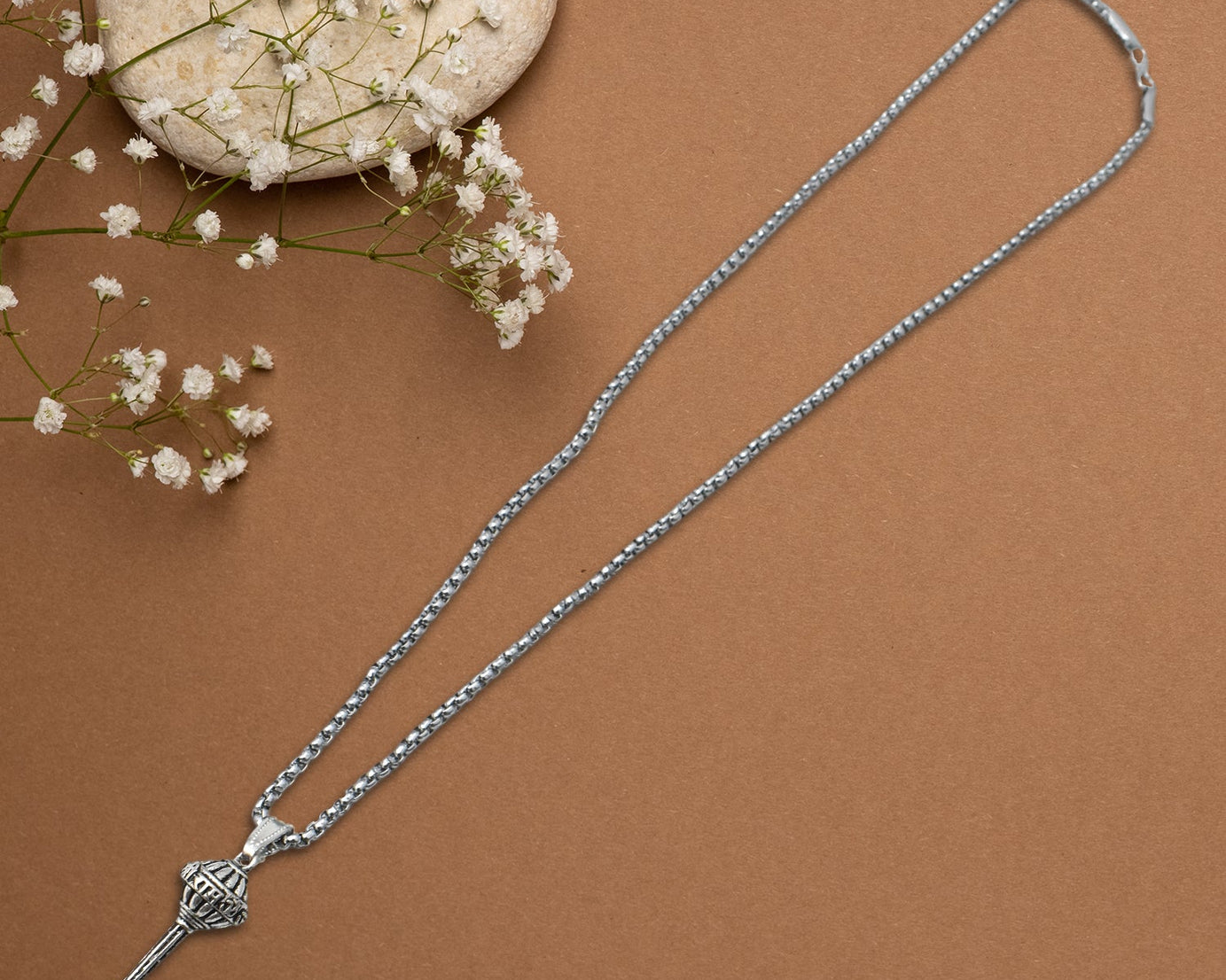 Silver Chain With Gada Pendant / Locket (1 Pc)