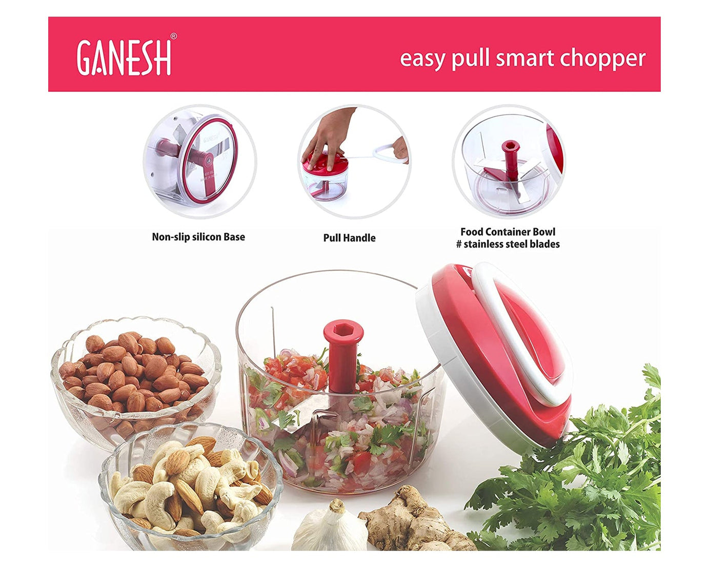 8115 Ganesh Chopper Vegetable Cutter, Red (650 ml)