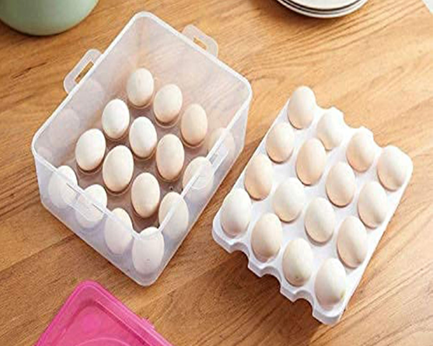 2Layer, 32 Grid Egg Tray with Lid Egg Carrier Holder for Refrigerator, Camping Food Storage Container with Handle (1 Pc )