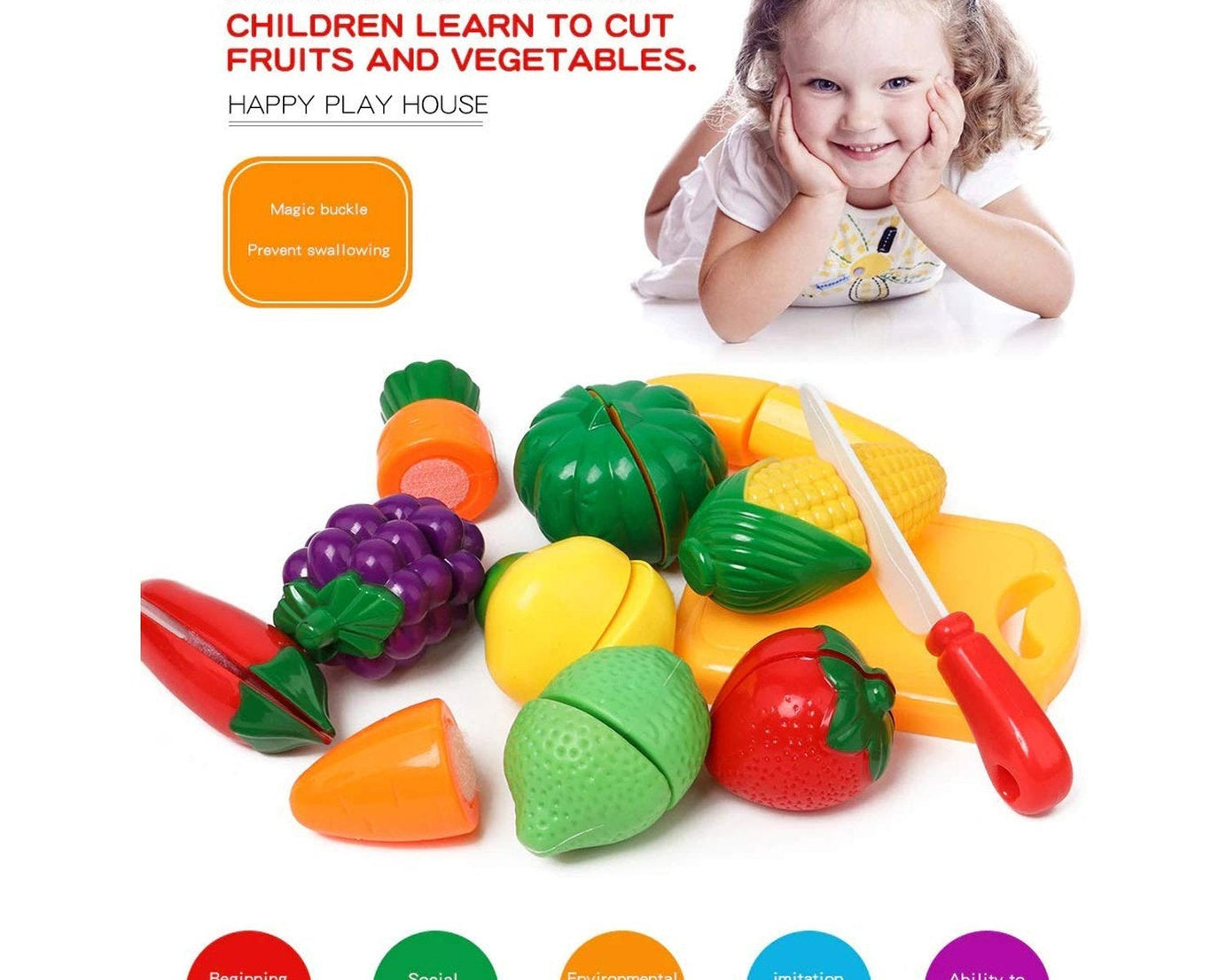 Kids' toy set with realistic plastic sliceable fruits