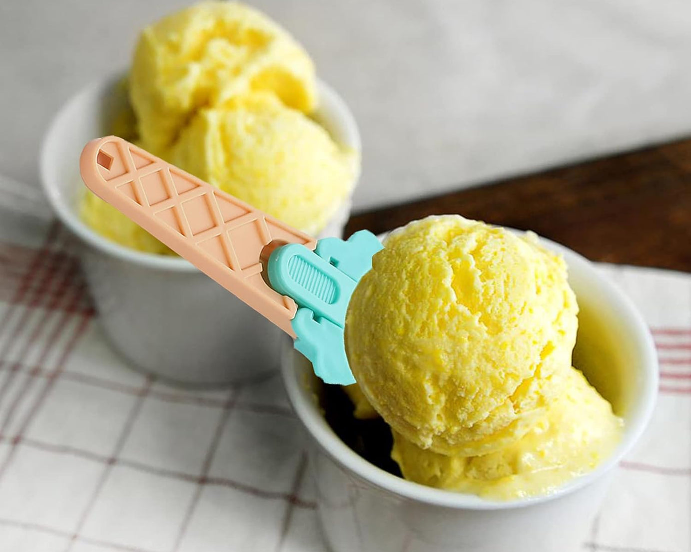 Ice Cream Spoons 2pcs Plastic Water Melon Scoopers with Trigger Dipper and Adults for Summer Party Ice Cream Scoop, Food Serving Spoon Kitchen Tools Ice Cream Digging Spoon Household Spoons Cupcake Spoons Aps Fruit Ball Player (2 Pc)