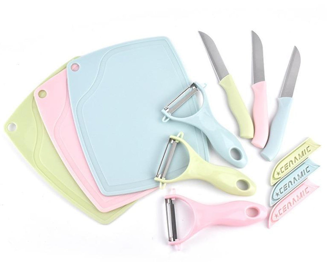 Plastic Kitchen Peeler - Green & Classic Stainless Steel 3-Piece Knife Set Combo
