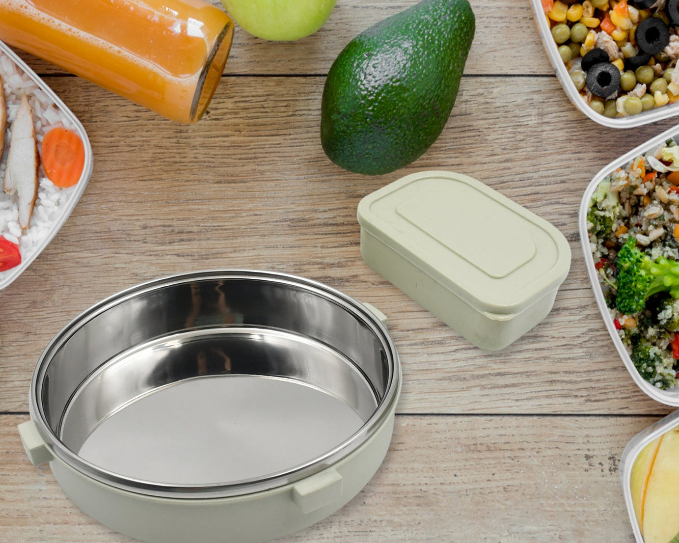 Miracle Stainless Steel Round Lunch Box, with Small Plastic Box Insert Leak Proof Lunch Box with Transparent lid, Lunch Box for Kids & Adults for School, Office (450 ML + 250 ML Approx)