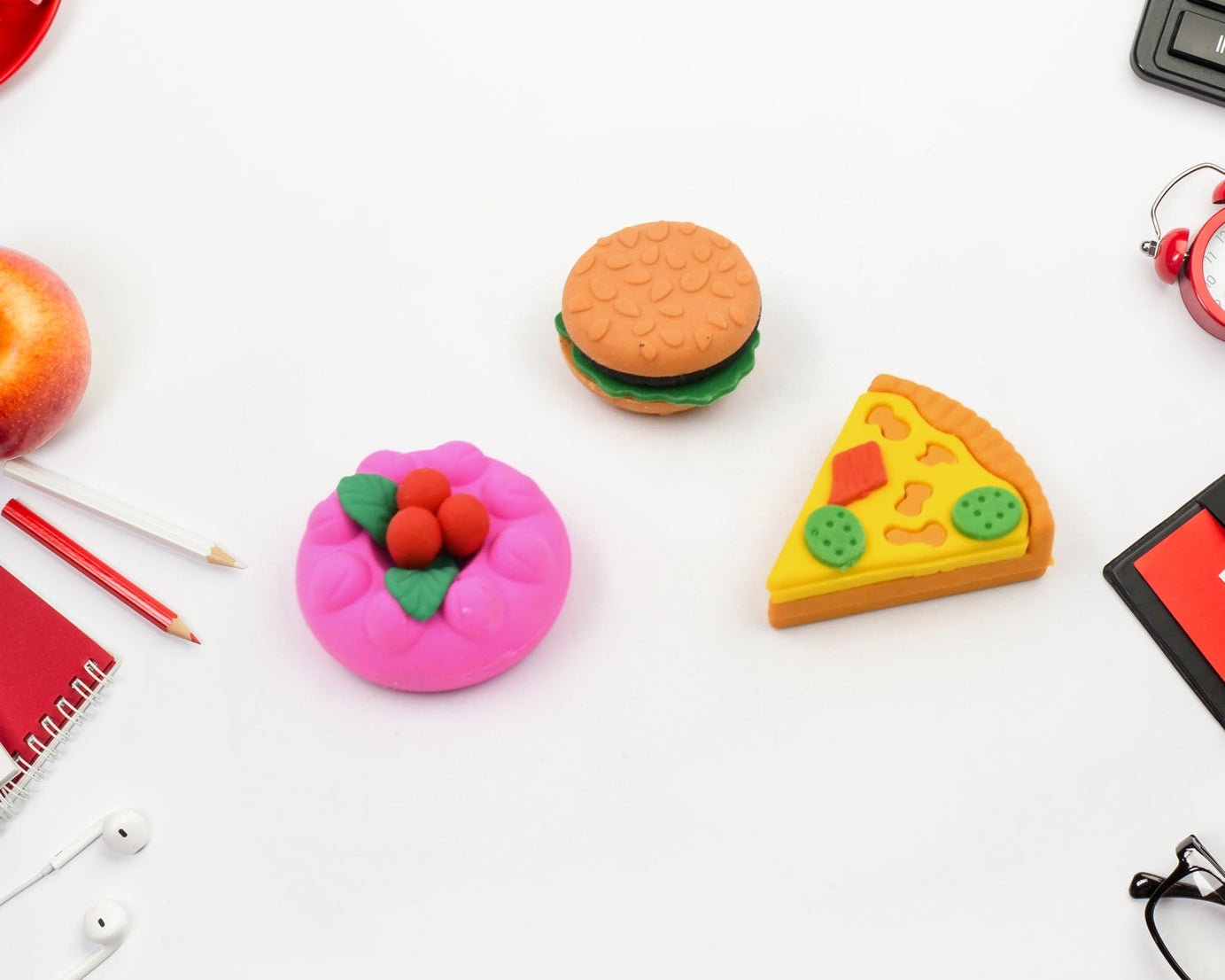 3D Food Shape Fancy & Stylish Colorful Erasers, Mini Eraser Creative Cute Novelty Eraser for Children Eraser Set for Return Gift, Birthday Party, School Prize(5 Pcs Set)