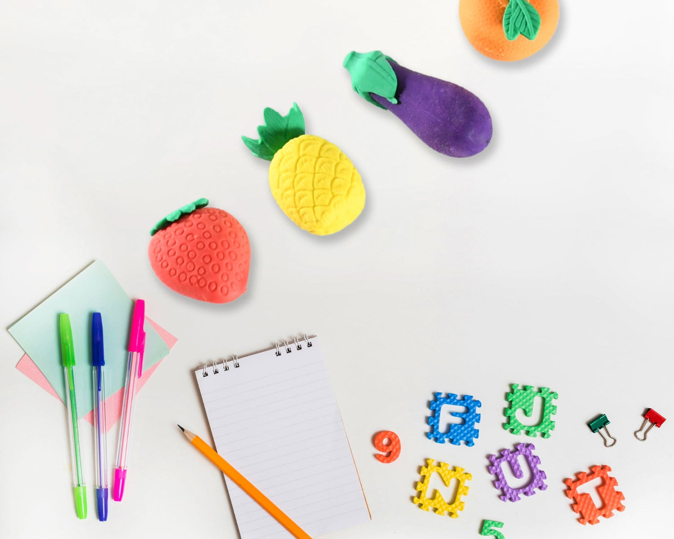 Mini Cute Vegetables and Fruits Erasers or Pencil Rubbers for Kids, 1 Set Fancy & Stylish Colorful Erasers for Children, Eraser Set for Return Gift, Birthday Party, School Prize, 3D Erasers  (4 pc Set)