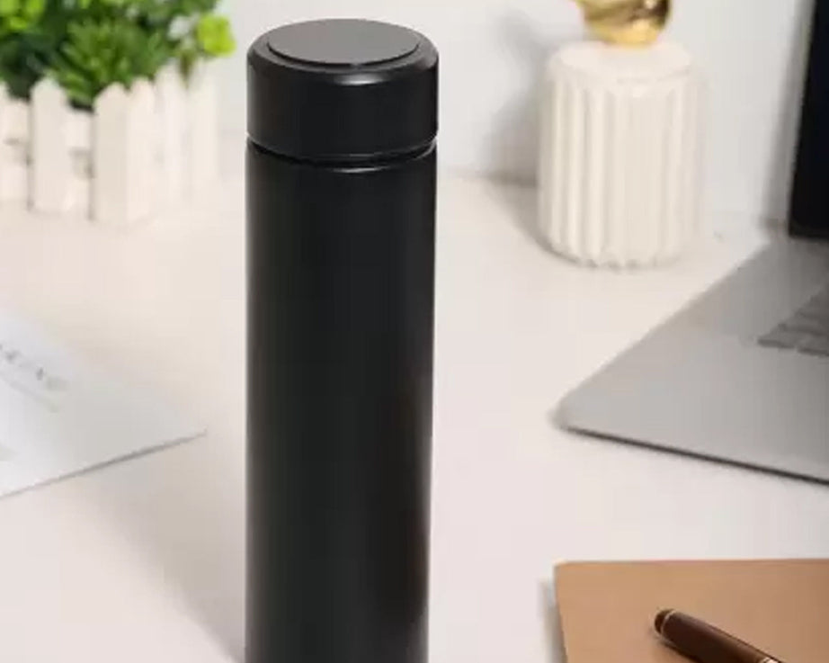 Stainless steel smart water bottle, front view