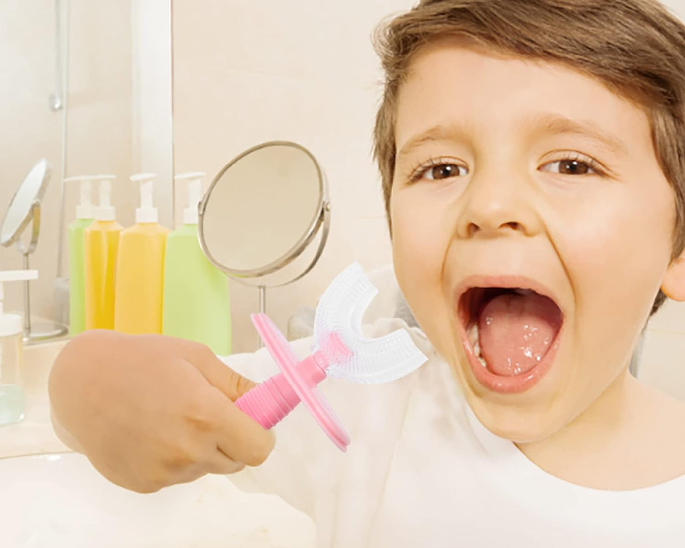 Kids U Shaped Toothbrush Children Baby Silicone Kids Toothbrush U Shaped Silicone Brush Head for 360 Degree Cleaning Suitable For 2-6 Years (1 Pc)