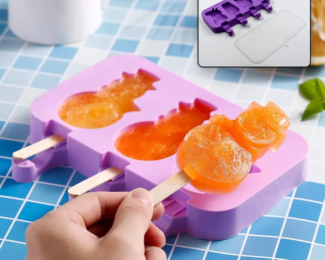 5949 Silicone Popsicle Molds Ice Cream Pop Molds 4 Cavities with Lids 50 Pack Sticks for Kids Ice cube Maker Easy Release