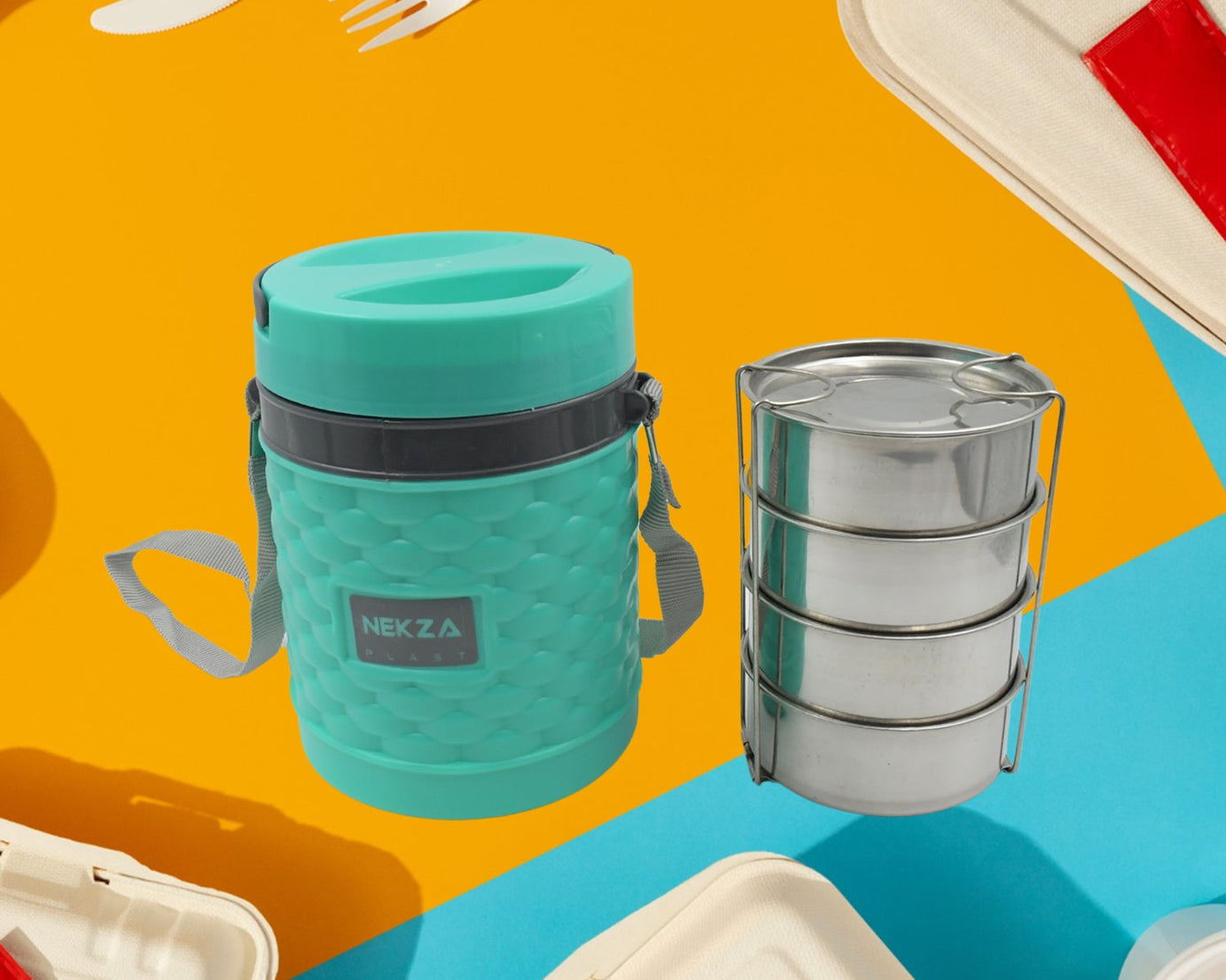 Double Wall Insulated Tiffin with Handle (1 Pc): Stackable, Hot Food Container