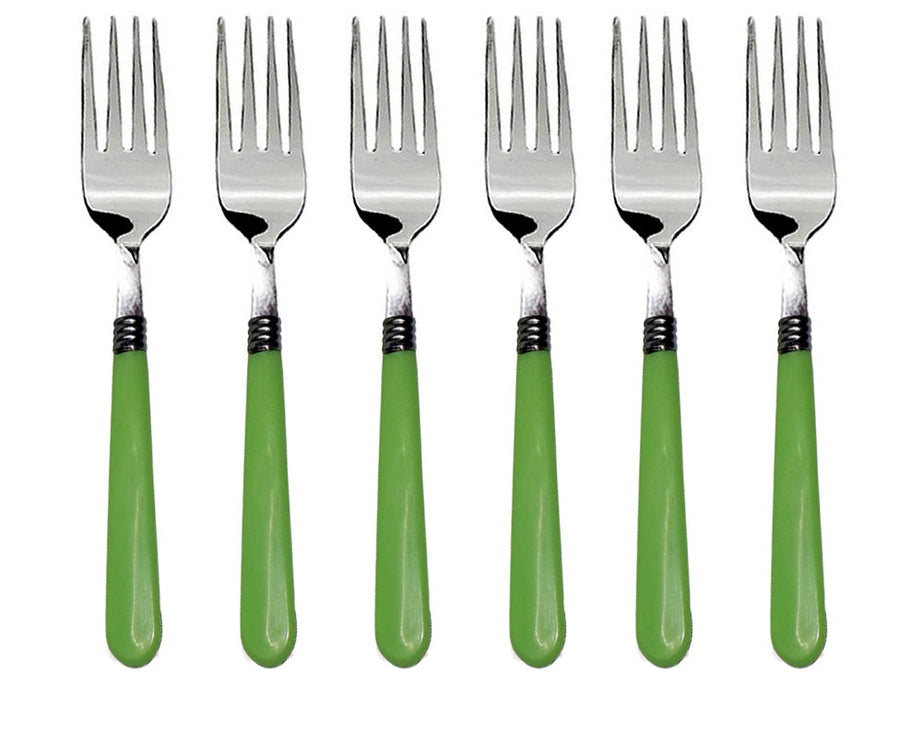 Stainless steel dining forks set of 6 with comfortable grip for home use.