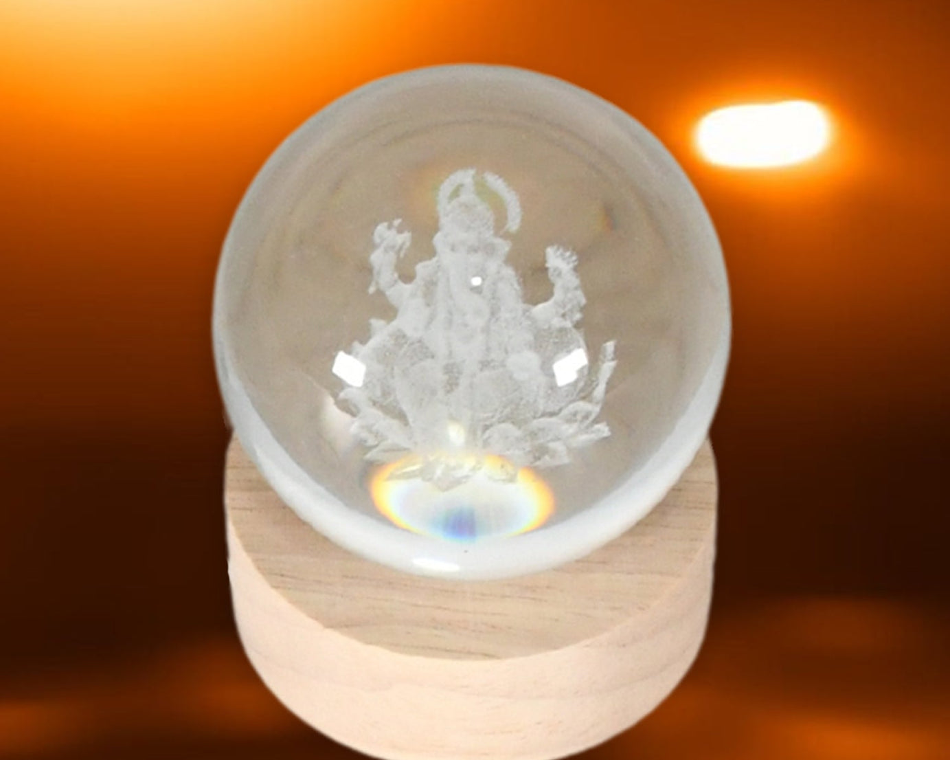 Ganpati 3D Crystal Ball lamps With Wood Base