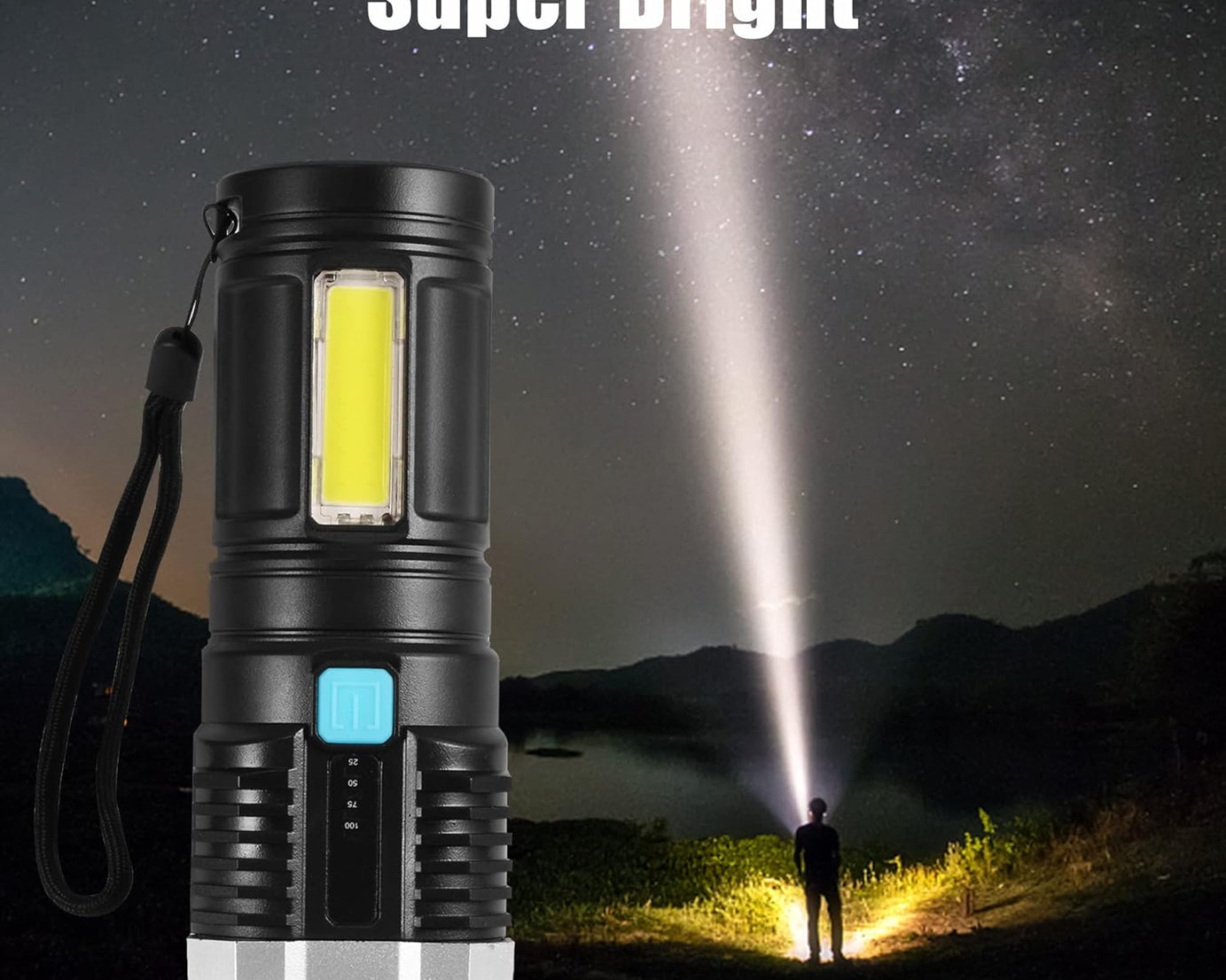 Multifunctional Strong 4 LED Torch Light, Portable Rechargeable Flashlight Long Distance Beam Range 800 Lumens COB Light 4 Mode Emergency for Hiking, Walking, Camping (4 LED Torch)