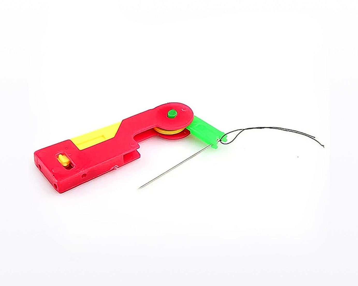 Multicolour needle threading device with detailed close-up of threading area