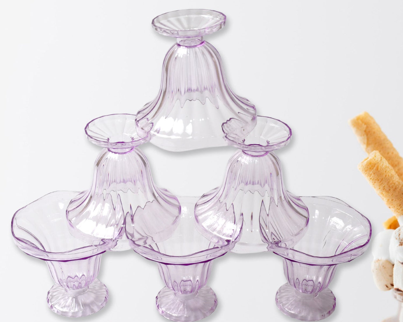 Crystal Plastic Ice-Cream Bowl, Home & Kitchen Serving Platter or Dessert Cup for Sundae, Sweets, Snacks, Fruit, Pudding, Nuts or Dip, Serving Bowls (Crystal Cups, Set of 6)