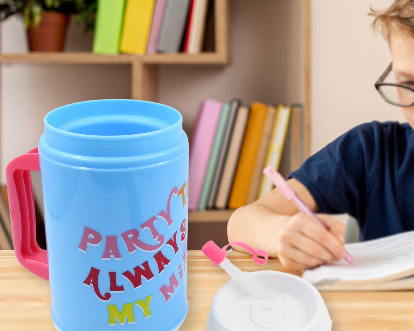 Insulated Mug with Lid Handle Flexible Straw with Cap