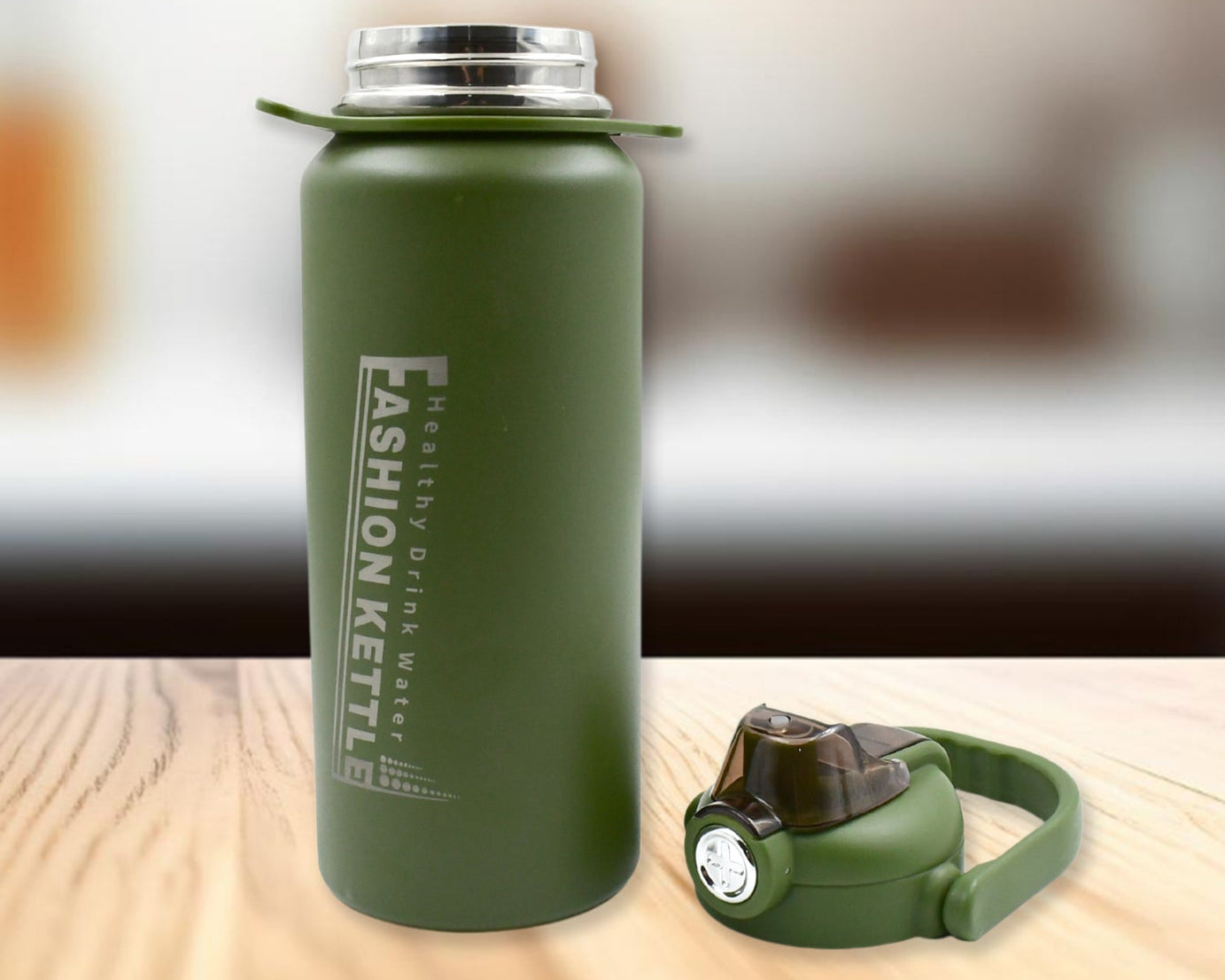 Stainless Steel Water Bottle with Straw, Strap & Handle  Vacuum Insulated Thermos Flask Double-Walled Coffee Thermos Flask Leak-proof Water Bottle for Sports, Fitness, Gym (1500ML)