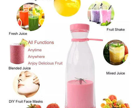 BLENDER PORTABLE JUICER FOR SMOOTHIE , JUICE , VEGETABLE SHAKES WITH 6 BLADES WIRELESS CHARGING MINI PERSONAL SIZE MIXER BOTTLE GRINDER, 420 ML MULTICOLOR