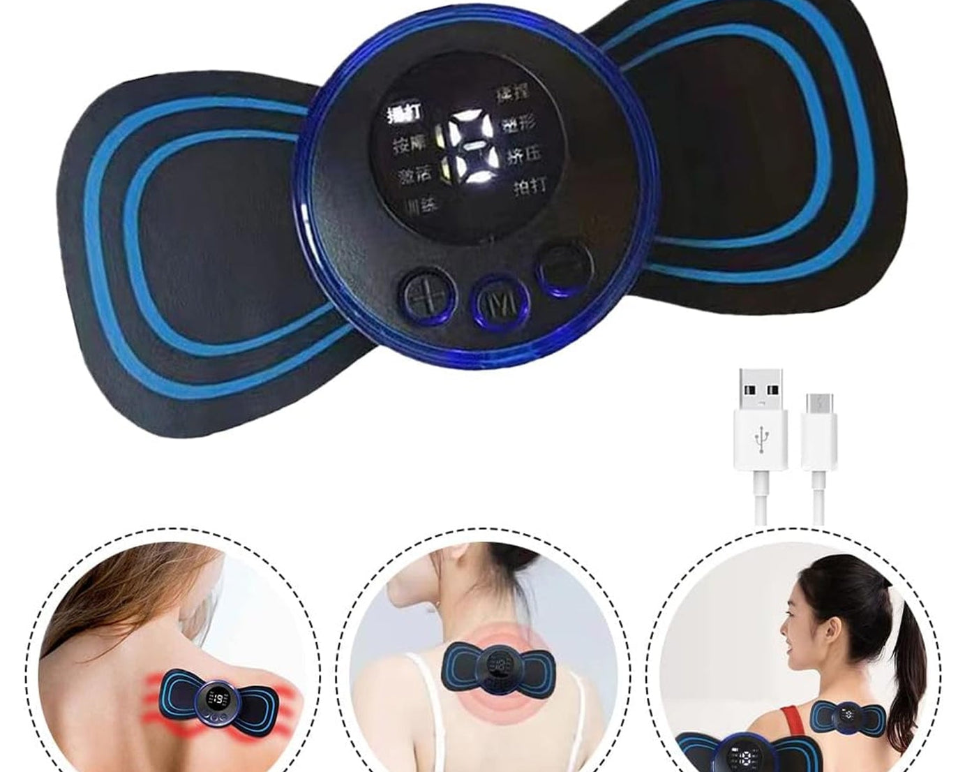 Portable USB Neck Massager Electric Neck Massager Automatic Massage Enhancer Mini Cervical Massager EMS Lymphatic Drainage Massage with Cable