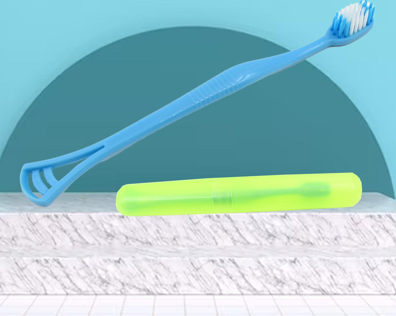 2 in 1 Soft Toothbrush and Tongue With Toothbrush Cover Cleaner Scraper for Men and Women, Kids, Adults Plastic Toothbrush Cover / Case / Holder (1 Pc)