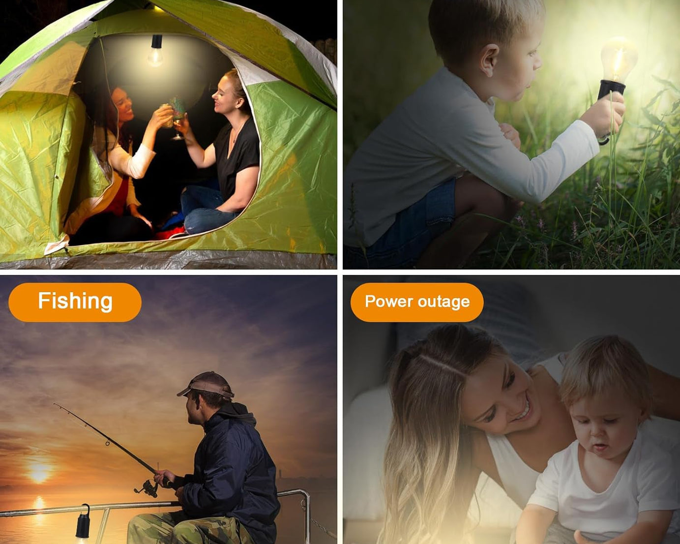 Rechargeable Camping Lights for Tents LED Camping Tent Lantern 3 Lighting Modes Tent Lamp Portable Emergency Camping Lights with Clip Hook for Camping Hiking Fishing, Backpacking (1 Pc)