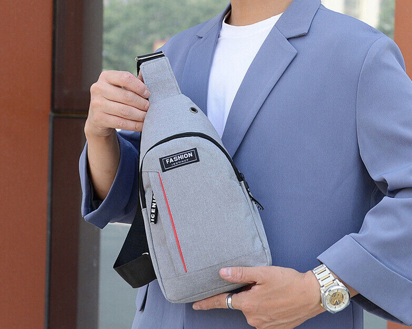 Blue anti-theft crossbody waist bag