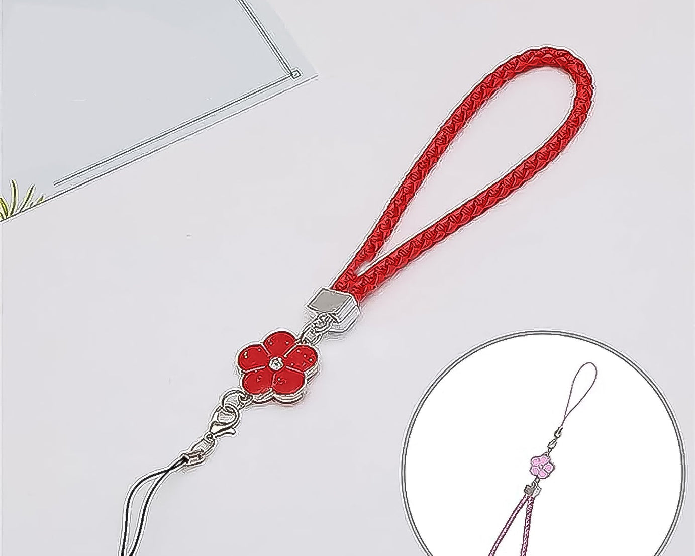 Flower Shape metal alloy pendant Nylon Braided leather hand strap lanyard phone (1 Pc / Multicolor)
