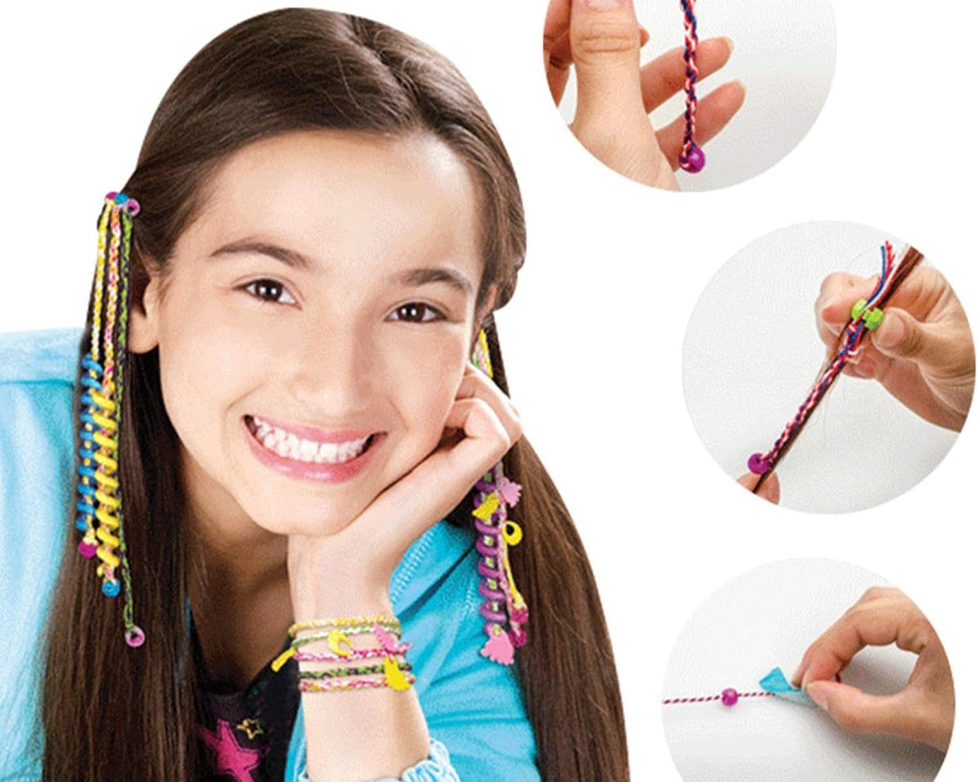 Hair Styling Clasp Clips Twisting Stringing Beads Kit for Girls, Portable Hair Braider Machine,Hairstyle Braid Kit DIY Hair Styling Tool with Comb, Rubber, Button Beads and Beads (85 Pcs Set)