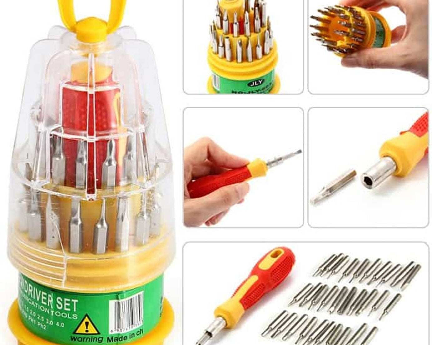 Repair tool set with 31 magnetic screwdrivers.