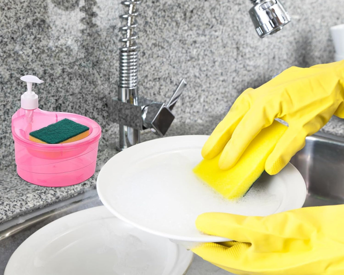 Double Layer Liquid soap Dispenser with Pump and Sponge, Practical for Hotel Sink Clear, Soap Dispensing Liquid Pump Bottle for Home,  Kitchen Rectangle ( 2 in 1 )