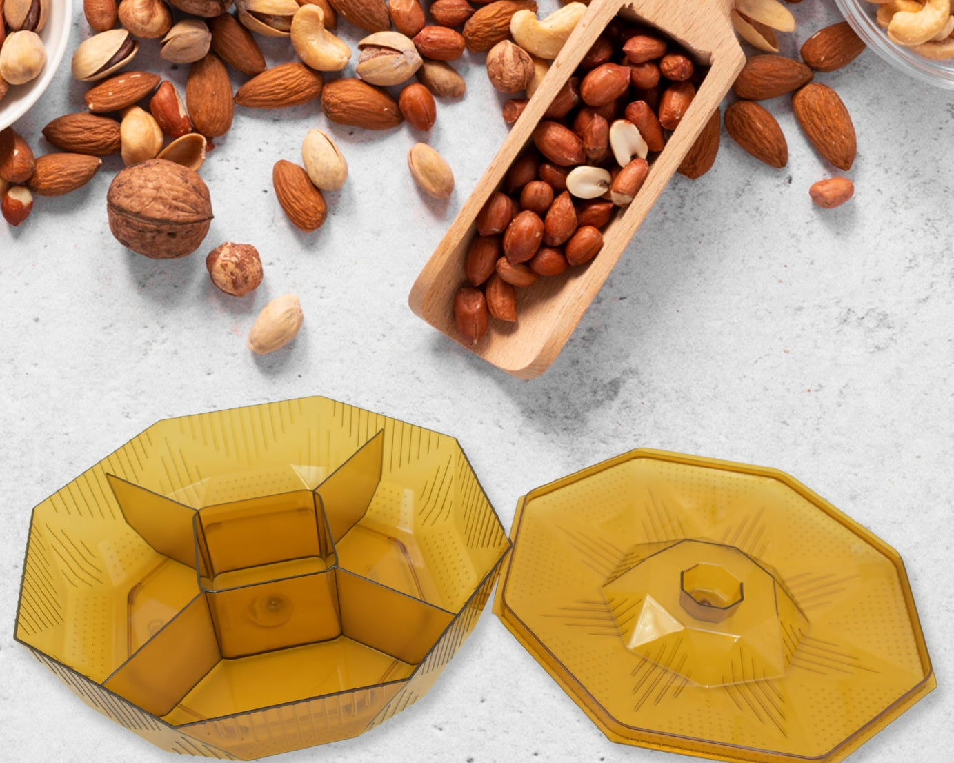 3706 Walnut Dry Fruit Box, Large Size Dry Fruit for Gift, Food Storage Fruit and Candy Plate for Living Room Snack Dry Fruit Candy Creative Storage Box Watermelon Seeds Nuts Acrylic Mesh Trays Snack Plates (1 Pc / Multicolor )