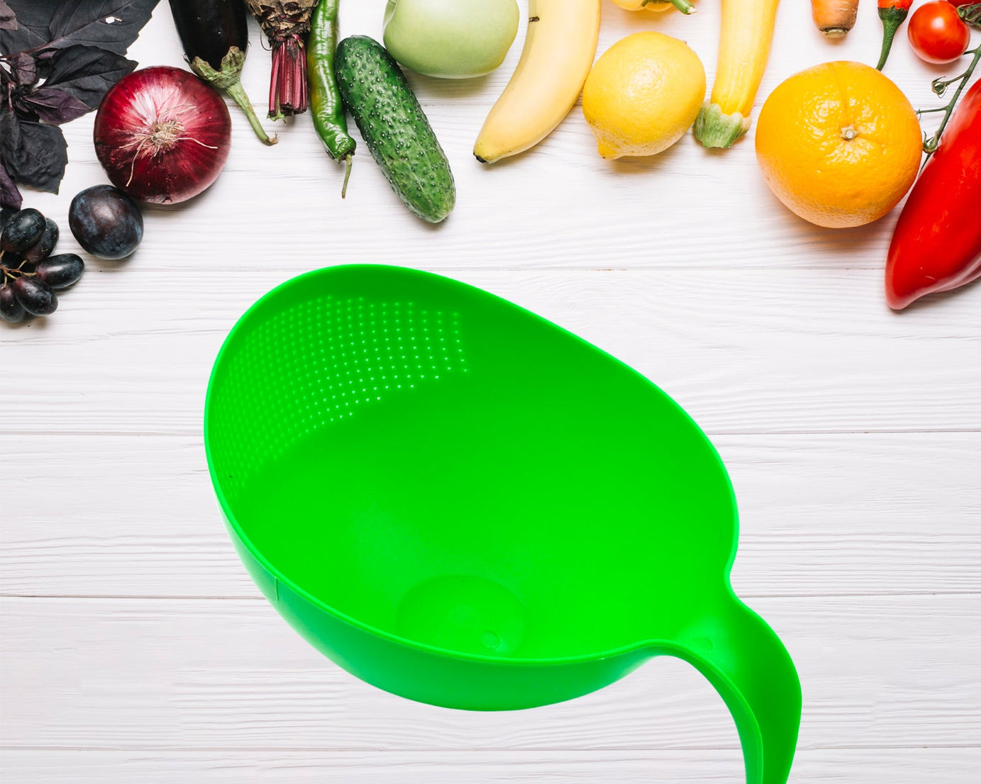 Kitchen rice bowl with thick drain basket, easy handle grip.