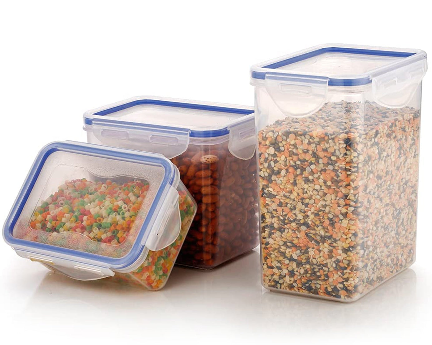 Rectangle Food Storage Containers: Airtight, Leak-Proof Lids (3-Pack, Clear ABS)