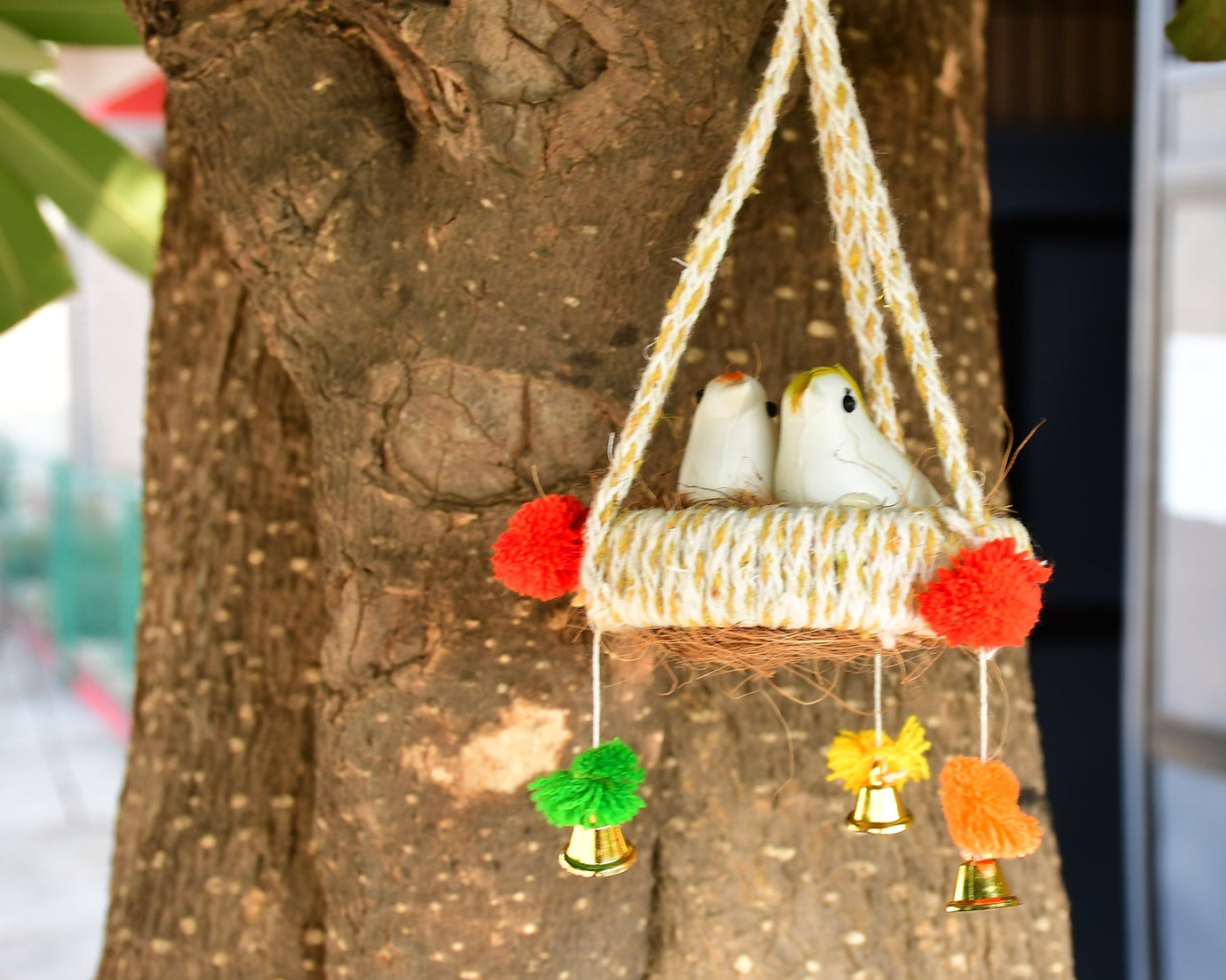 Artificial jute birds nest hanging decor with natural look