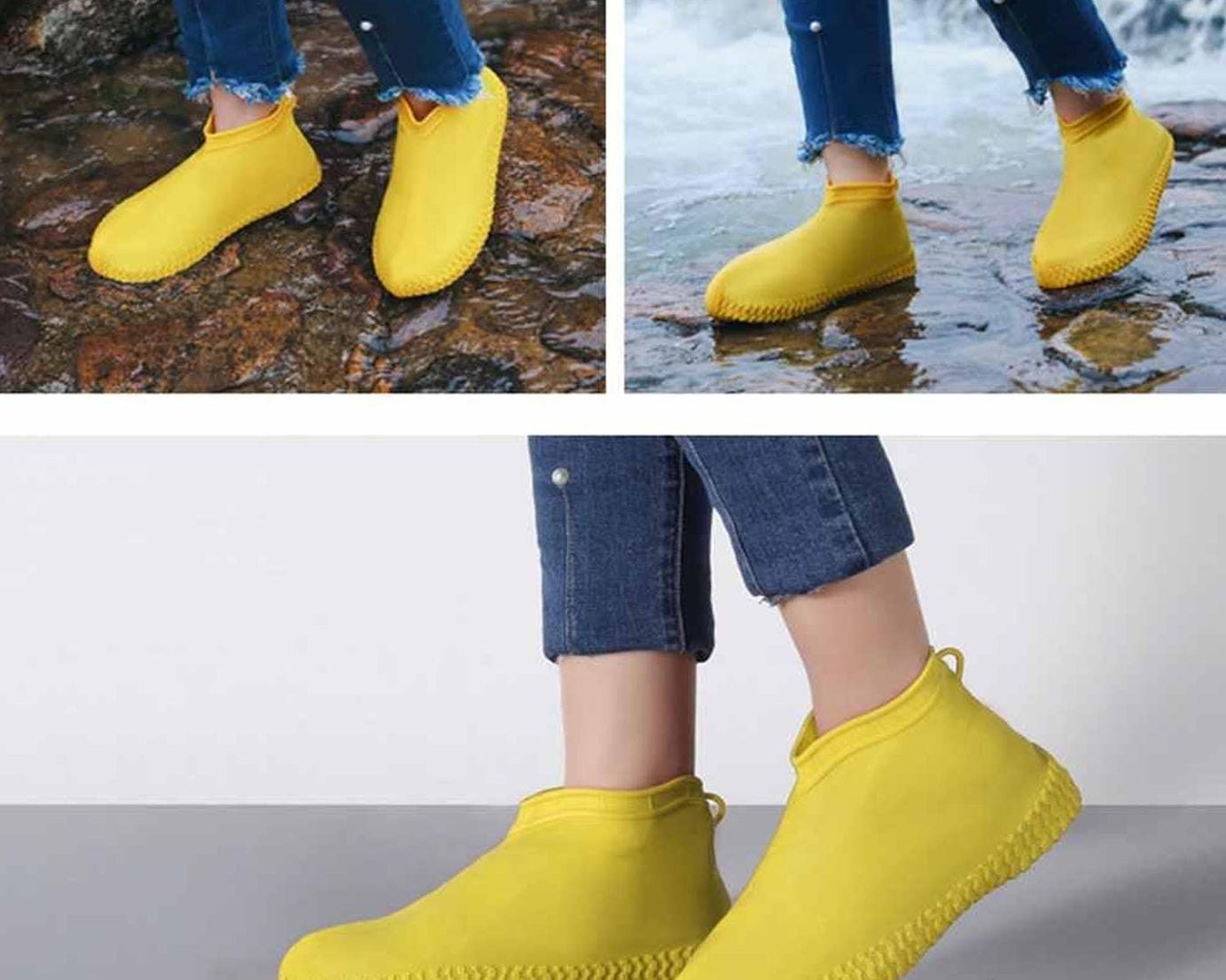 Non-Slip Silicone Rain Reusable Anti skid Waterproof Fordable Boot Shoe Cover (Extra Large Size (XL)/ 1 Pair / Yellow)